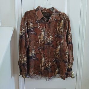Vintage 90s Bluff Creek Outfitters 100% Cotton Deer Camo Button-Up Shirt XL